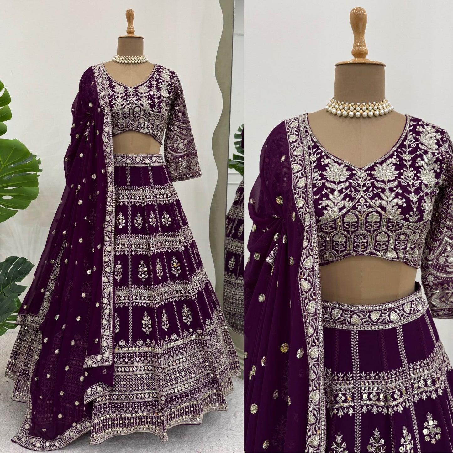 Wine Color Georgette Heavy Work Lehenga Choli For Any Function