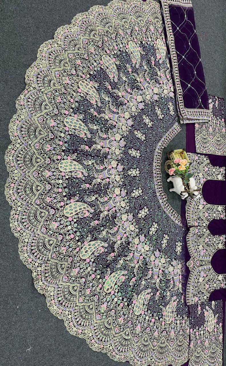 Wine Color Soft Net Heavy Embroidered Lehenga Choli