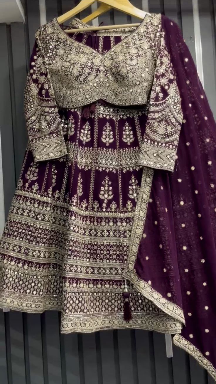 Wine Color Georgette Heavy Work Lehenga Choli For Any Function