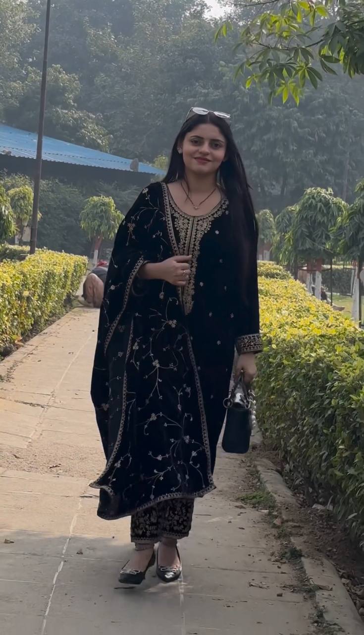 Party Wear Black Velvet Ready to Wear Salwar Suit