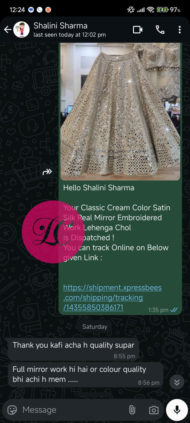 Classic Cream Color Satin Silk Real Mirror Embroidered Work Lehenga Choli