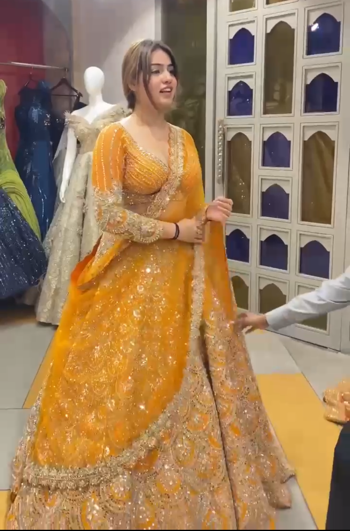 Real Mirror Work Yellow Color Georgette Semi Stitched Lehenga Choli