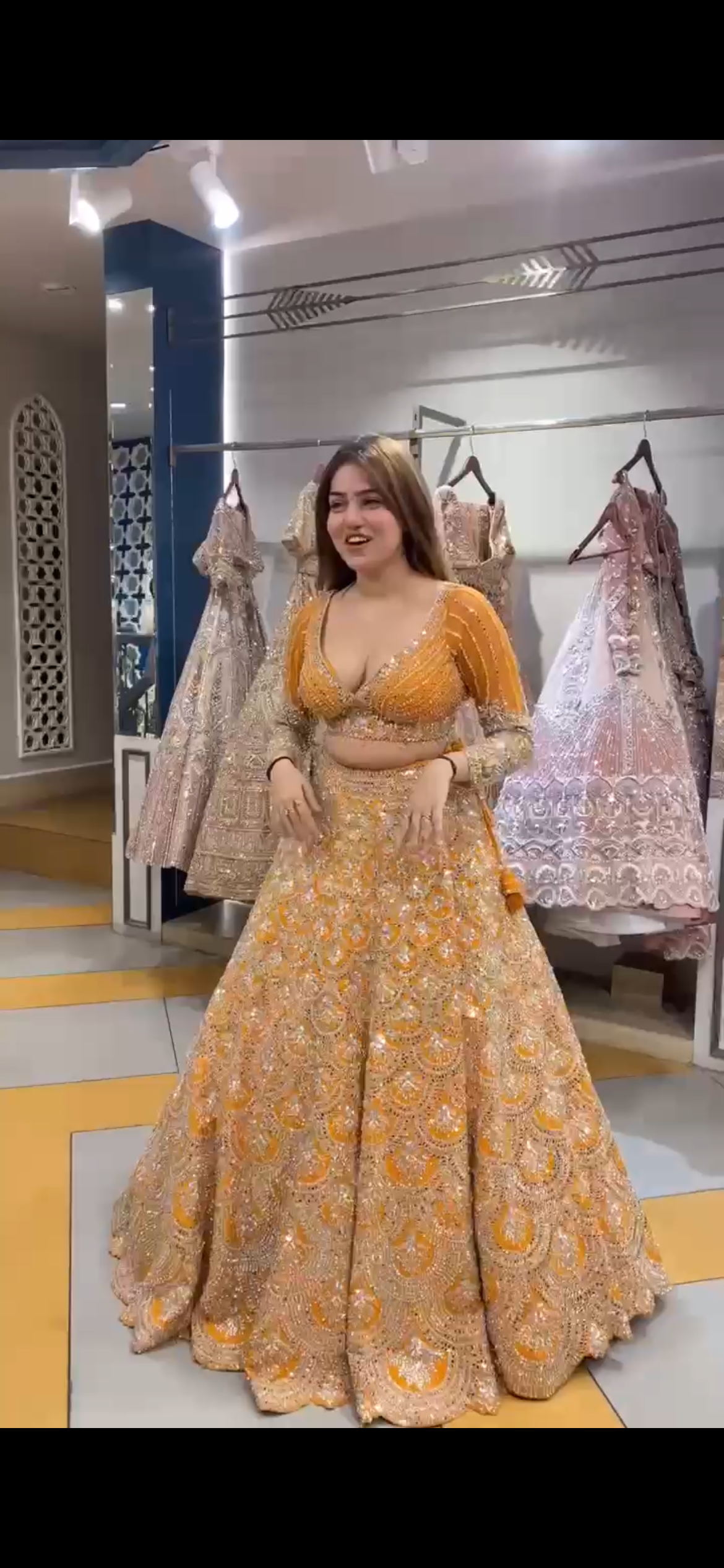 Real Mirror Work Yellow Color Georgette Semi Stitched Lehenga Choli