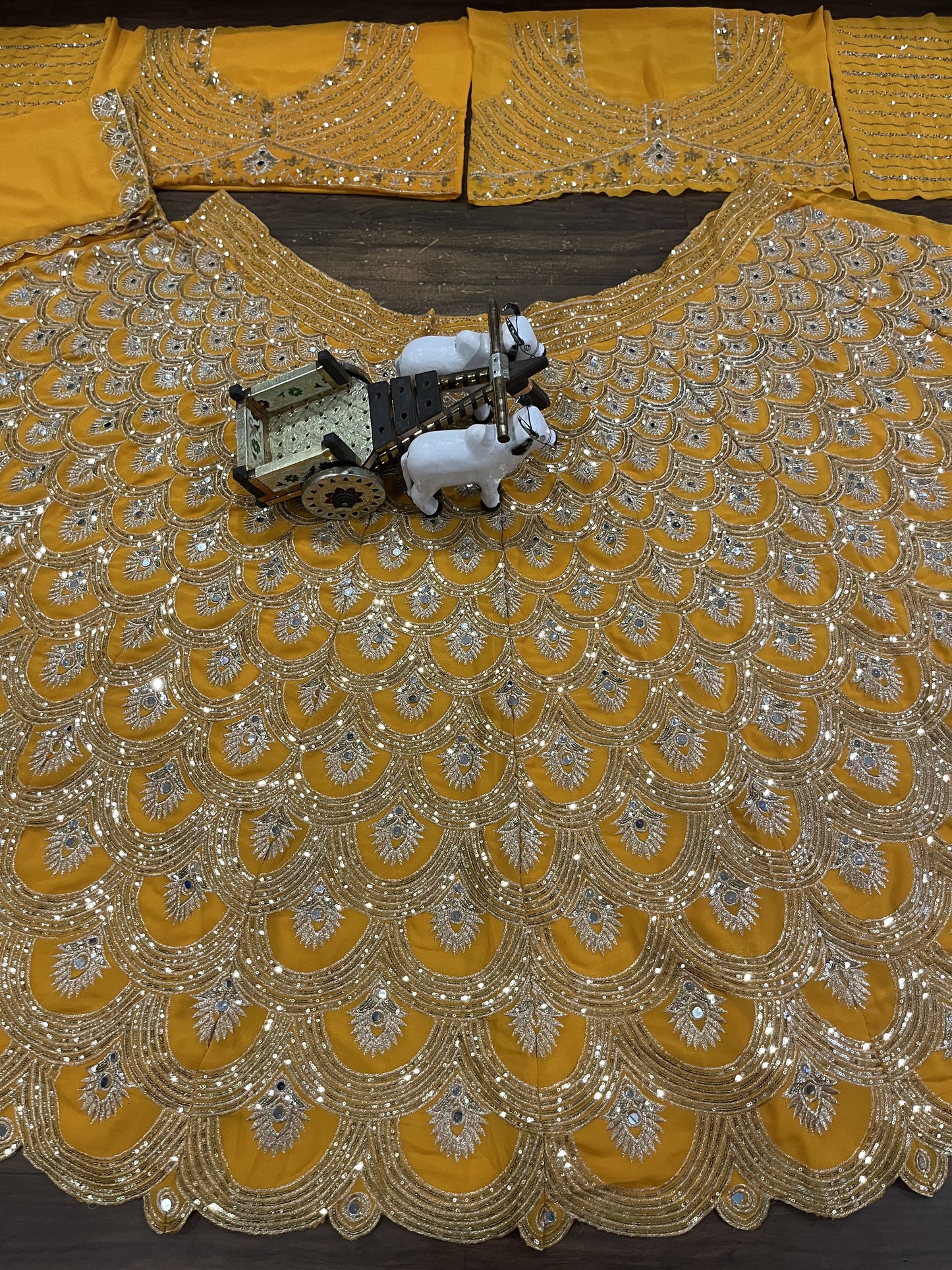 Real Mirror Work Yellow Color Georgette Semi Stitched Lehenga Choli