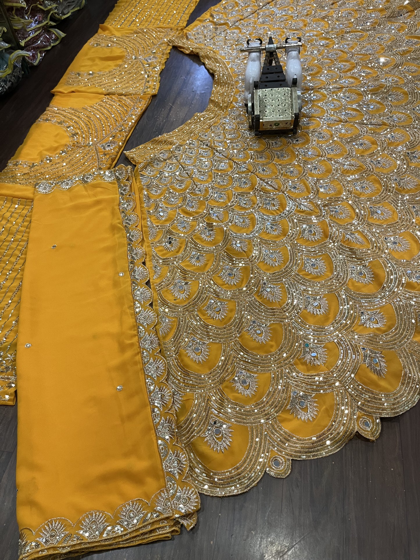 Real Mirror Work Yellow Color Georgette Semi Stitched Lehenga Choli