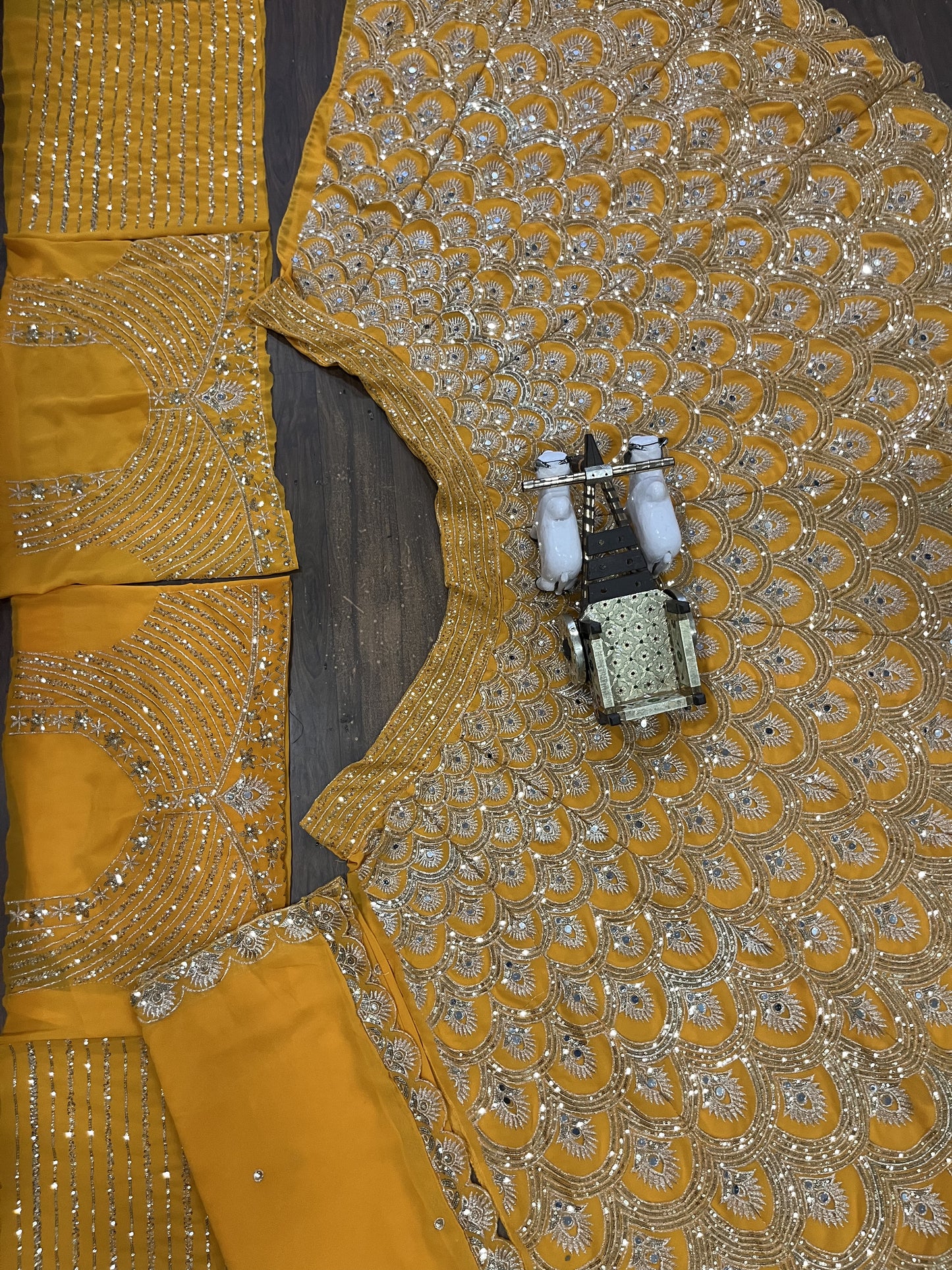 Real Mirror Work Yellow Color Georgette Semi Stitched Lehenga Choli