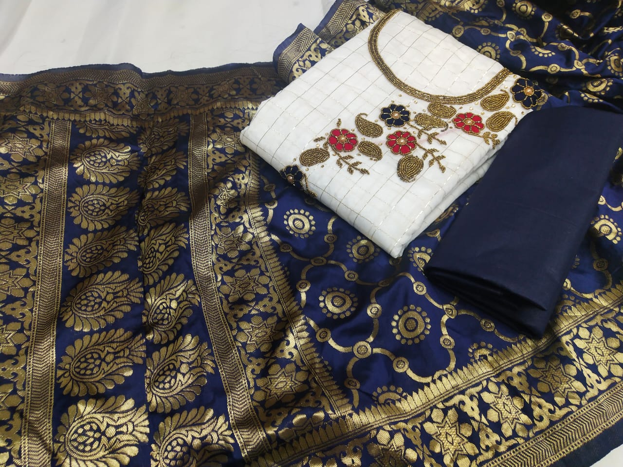 chanderi silk hand work dress material Red Floral Digital Printed With Handwork Chanderi Silk Dress Material