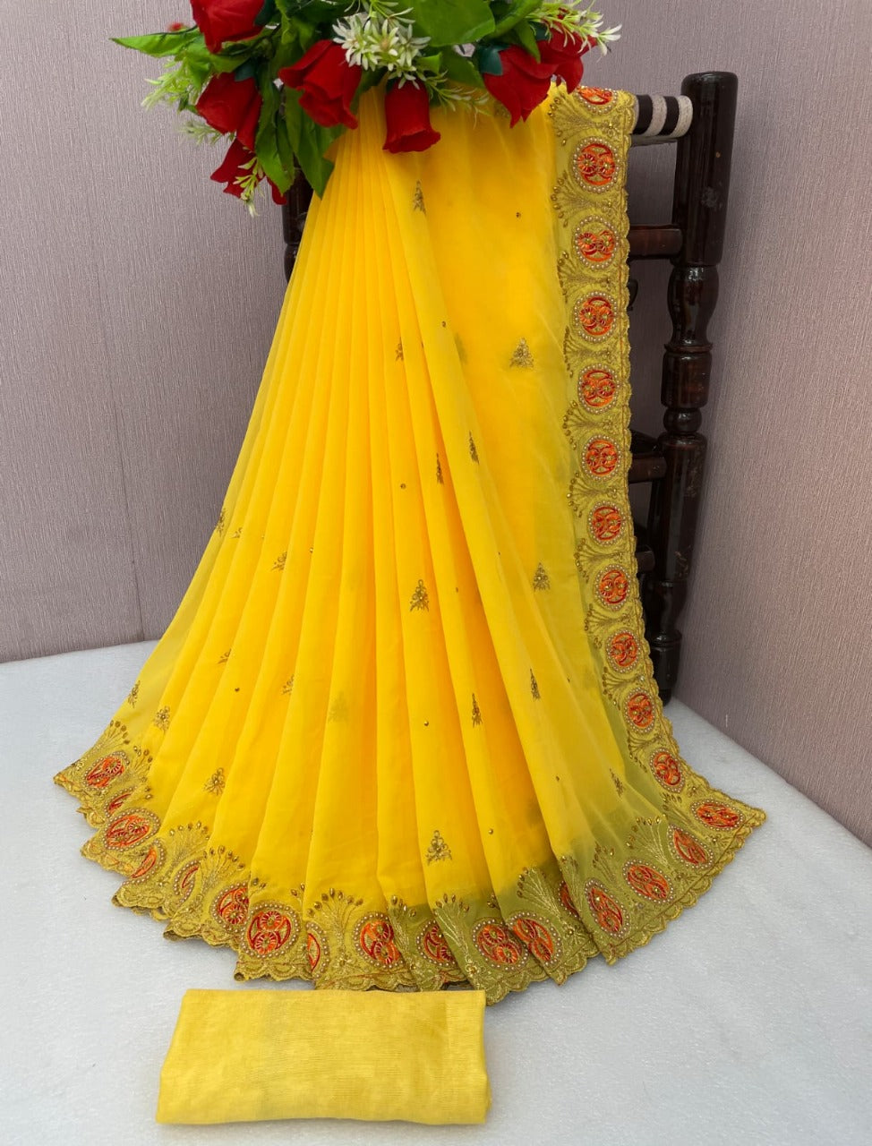 Designer Heavy Georgette Saree With Embroidery With Hevy Ston Work