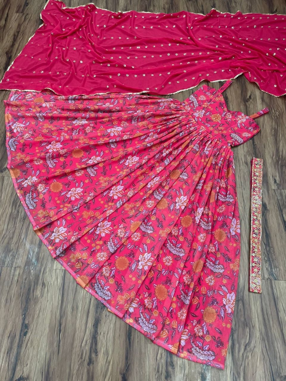 Wedding wear Wear Pink Color Georgette Digital Printed Gown With Belt For Women