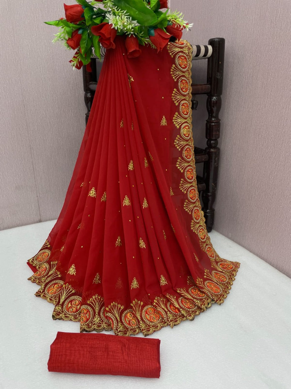 Designer Heavy Georgette Saree With Embroidery With Hevy Ston Work