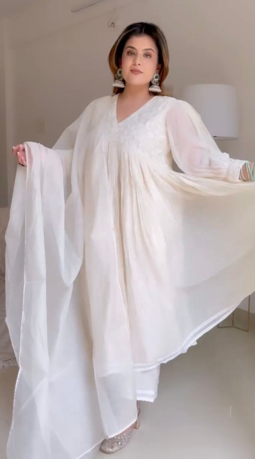 Designer Suit On Heavy Chinon Silk Fabric For Women