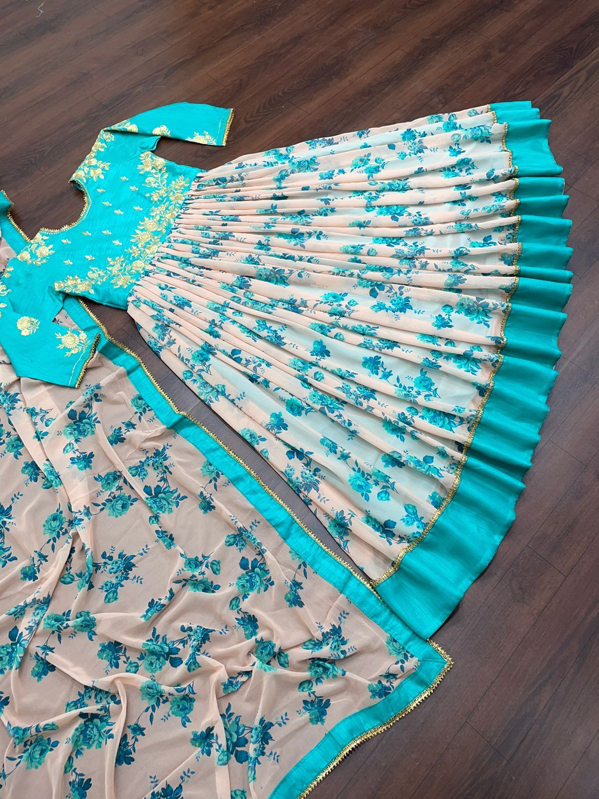 Awesome Georgette With Digital Print Gown With Satin Lace For Women