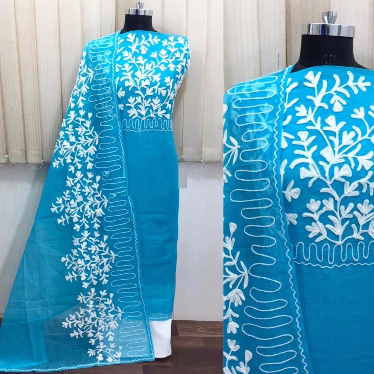 Party Wear Chanderi Silk Hand Work Real Mirror Work Dress material