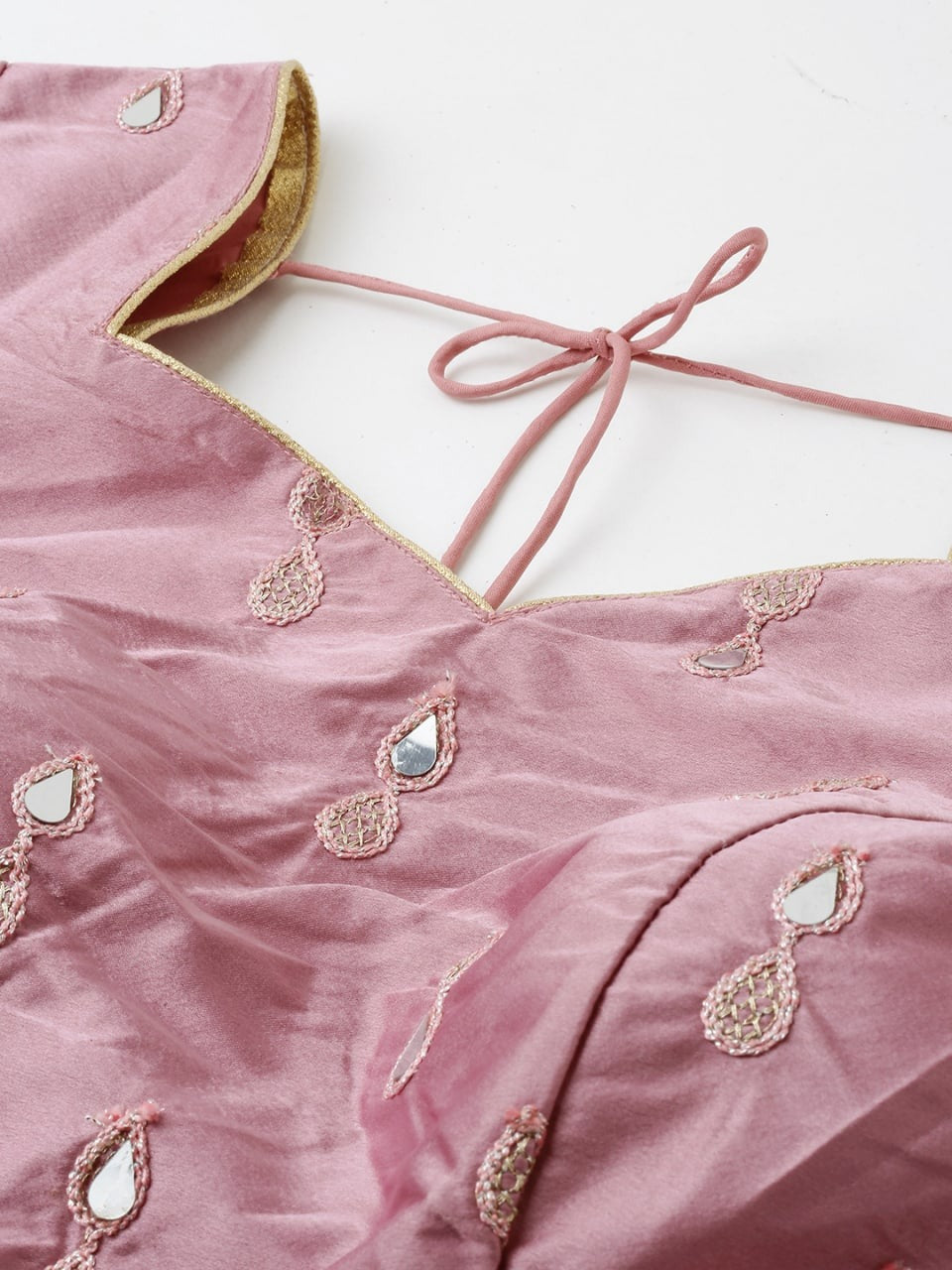 Classic Pink Color Occasion Wear Satin Silk Mirror Work Lehenga Choli For Ladies