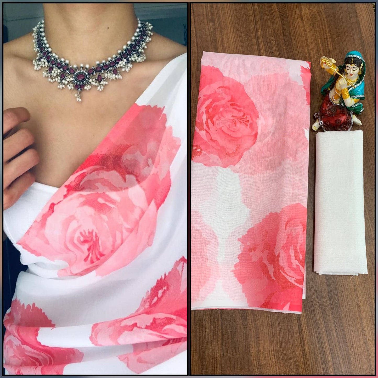 Shattering White Color Cotton Printed Casual Wear Saree Blouse