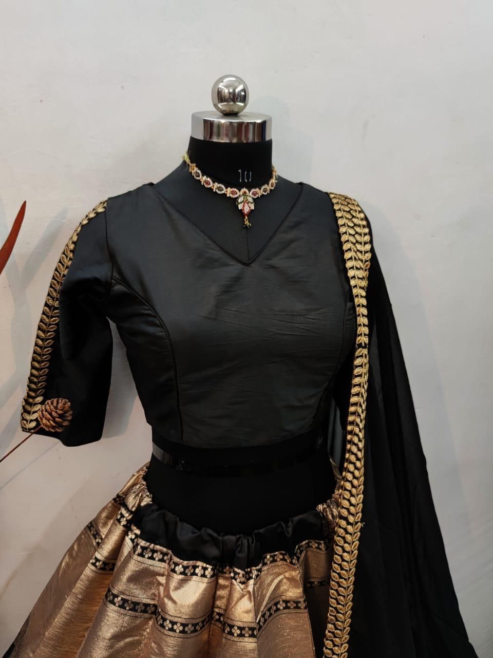 Stunning Black Color Banarasi Brocade Design Party Wear Lehenga Choli For Women