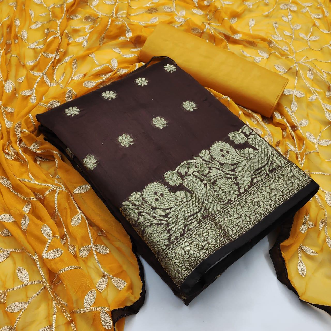 Fabulous Banarasi Printed Work Wedding Wear Salwar Suit For Ladies