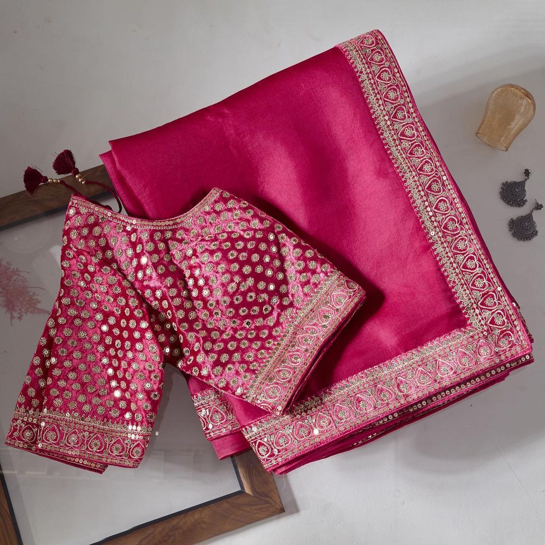 Wonderful Pink Color Occasion Wear Coding Sequence Work Organza Silk Saree Blouse