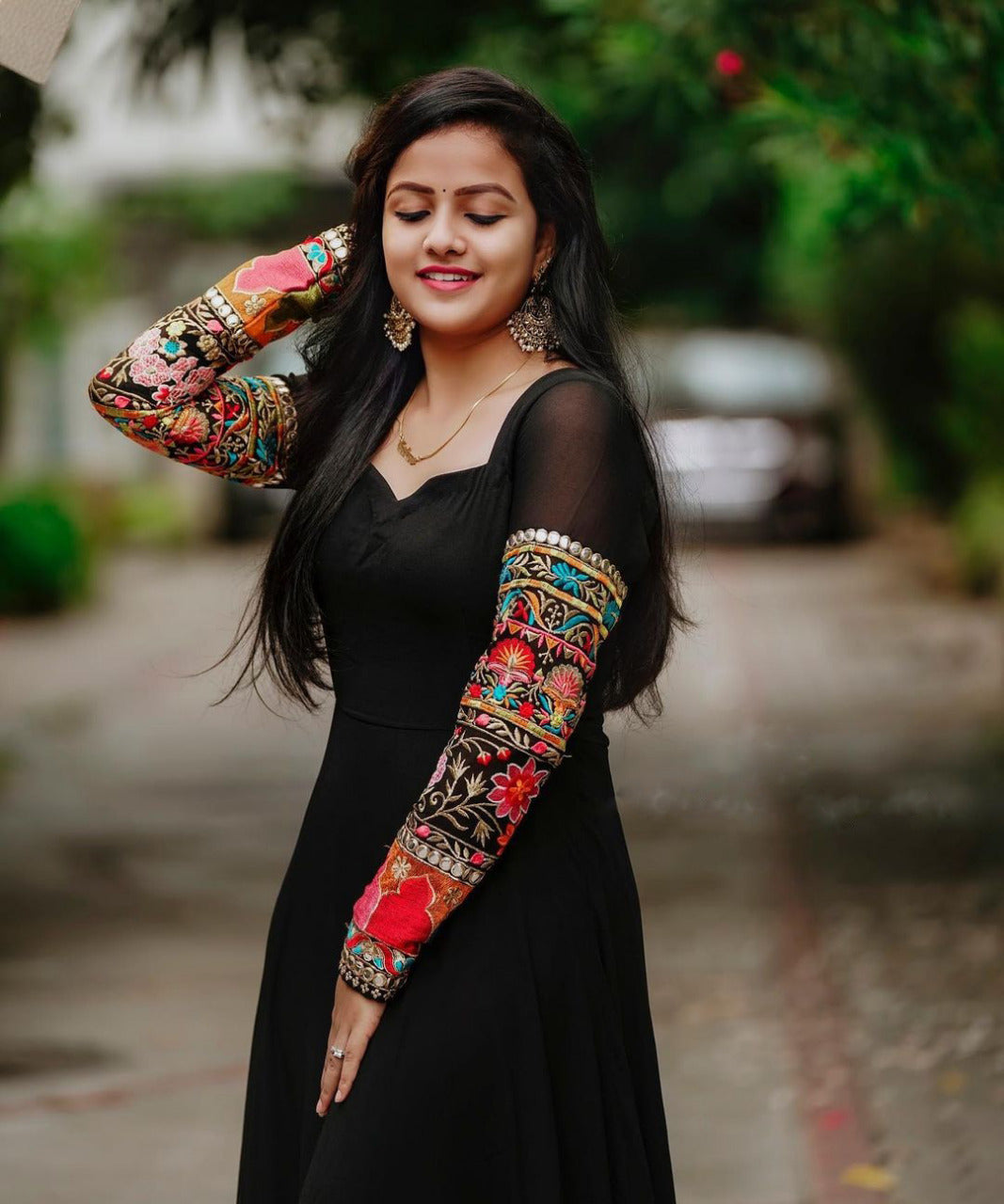 Black Blooming Colored Designer Party wear Embroidered Georgette Stitched Gown