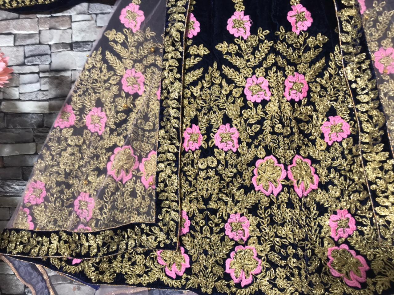 Refreshing Navy Blue Color Coding Thread Embroidered Designer Work Velvet Function Wear Lehenga Choli