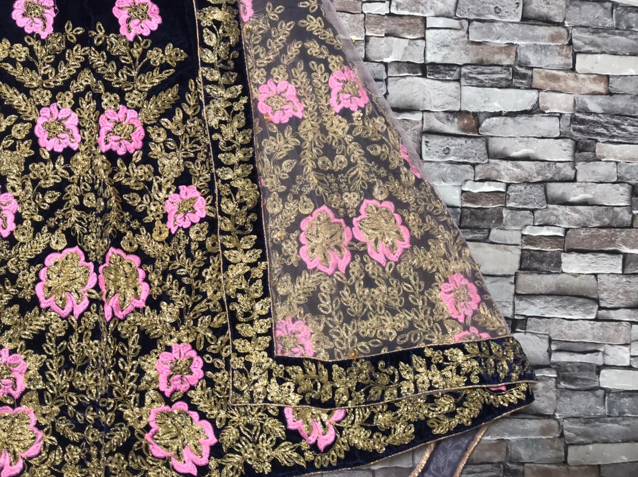 Refreshing Navy Blue Color Coding Thread Embroidered Designer Work Velvet Function Wear Lehenga Choli