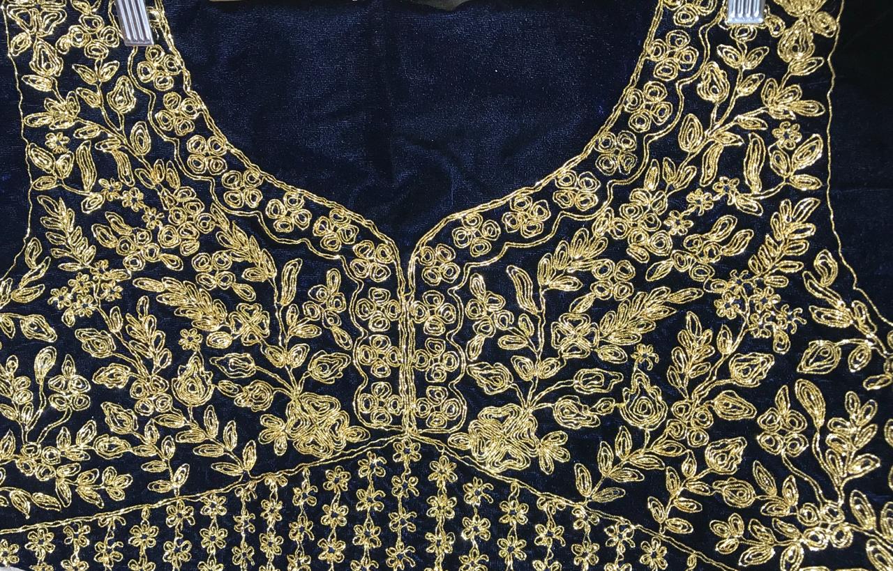 Refreshing Navy Blue Color Coding Thread Embroidered Designer Work Velvet Function Wear Lehenga Choli