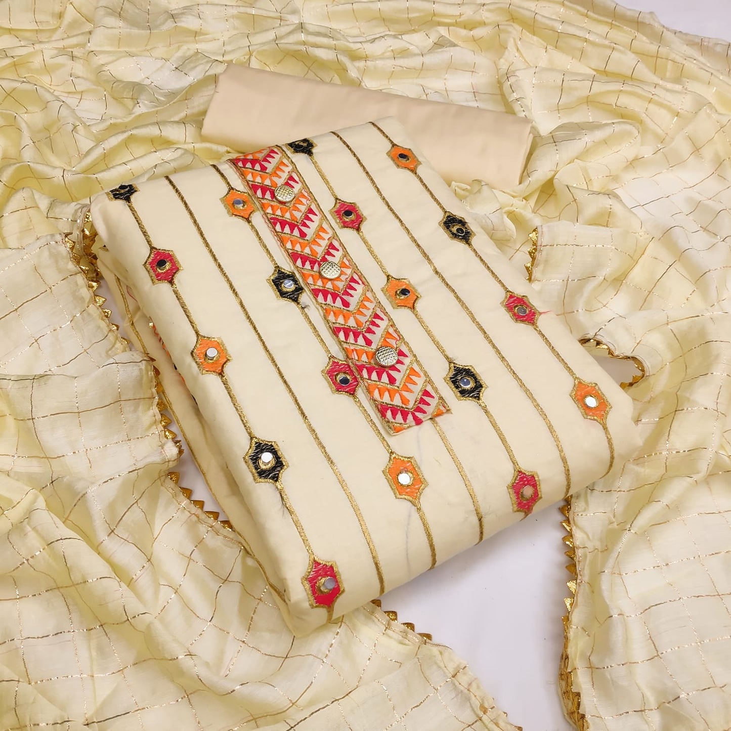 Lovable Cream Color Diamond Work Cotton Salwar Suit For Festive Wear