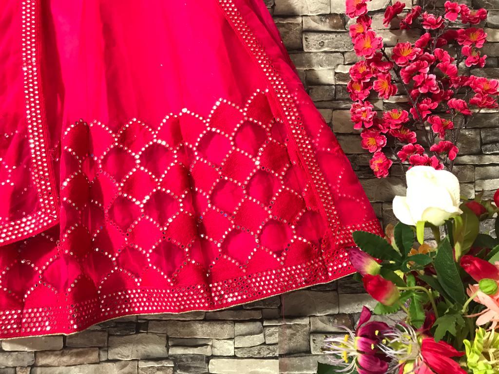 Sensational Rani Pink Color Function Wear Soft Net Paper Mirror Embroidered Work Designer Lehenga Choli