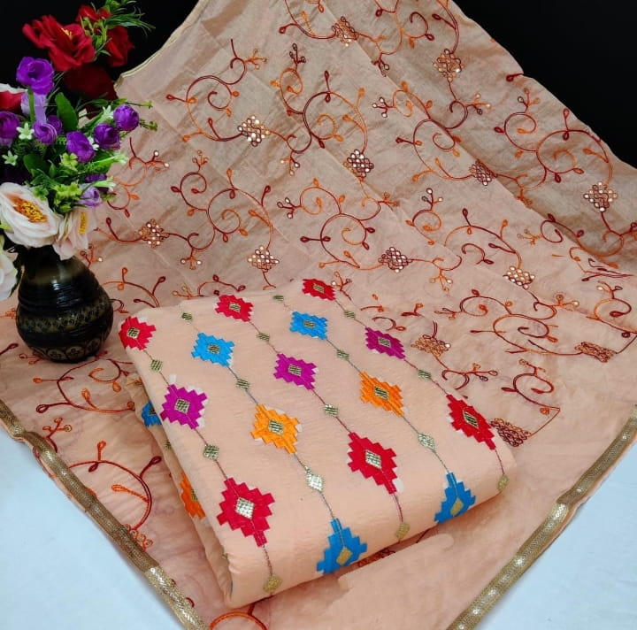 Charming Peach Color Chanderi Sequence Work Casual Wear Salwar Suit