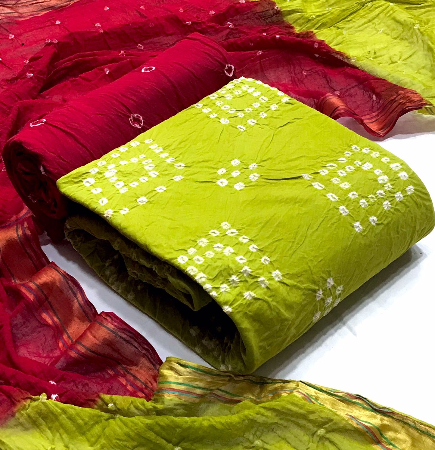 Attractive Green Color Cotton Bandhani Work Salwar Suit For Casual Wear