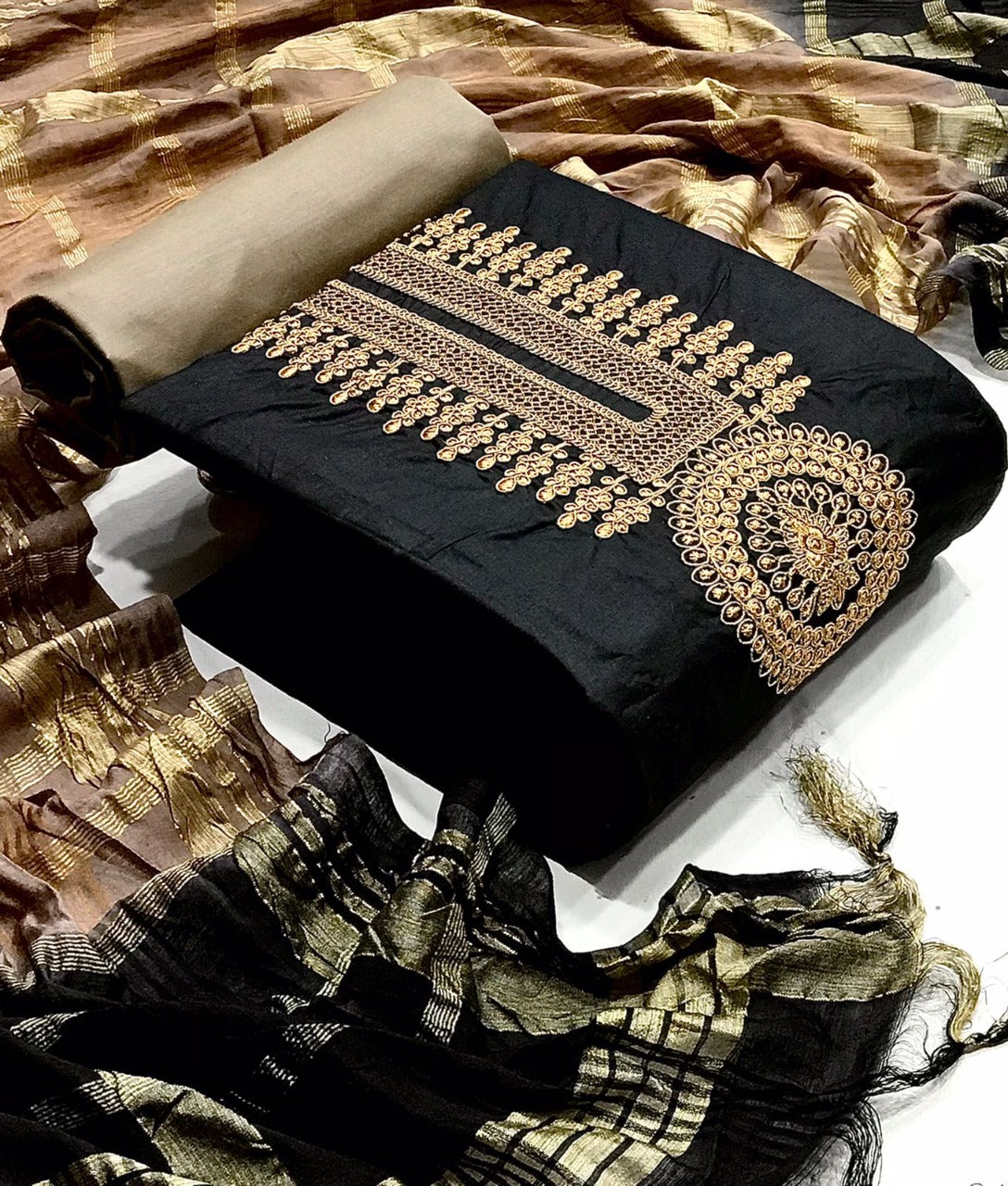Stunning Black Color Cotton Coding Work Salwar Suit For Casual Wear
