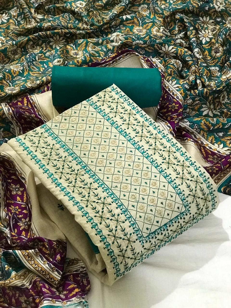 Stunning Cotton Printed Hand Work Salwar Suit For Women