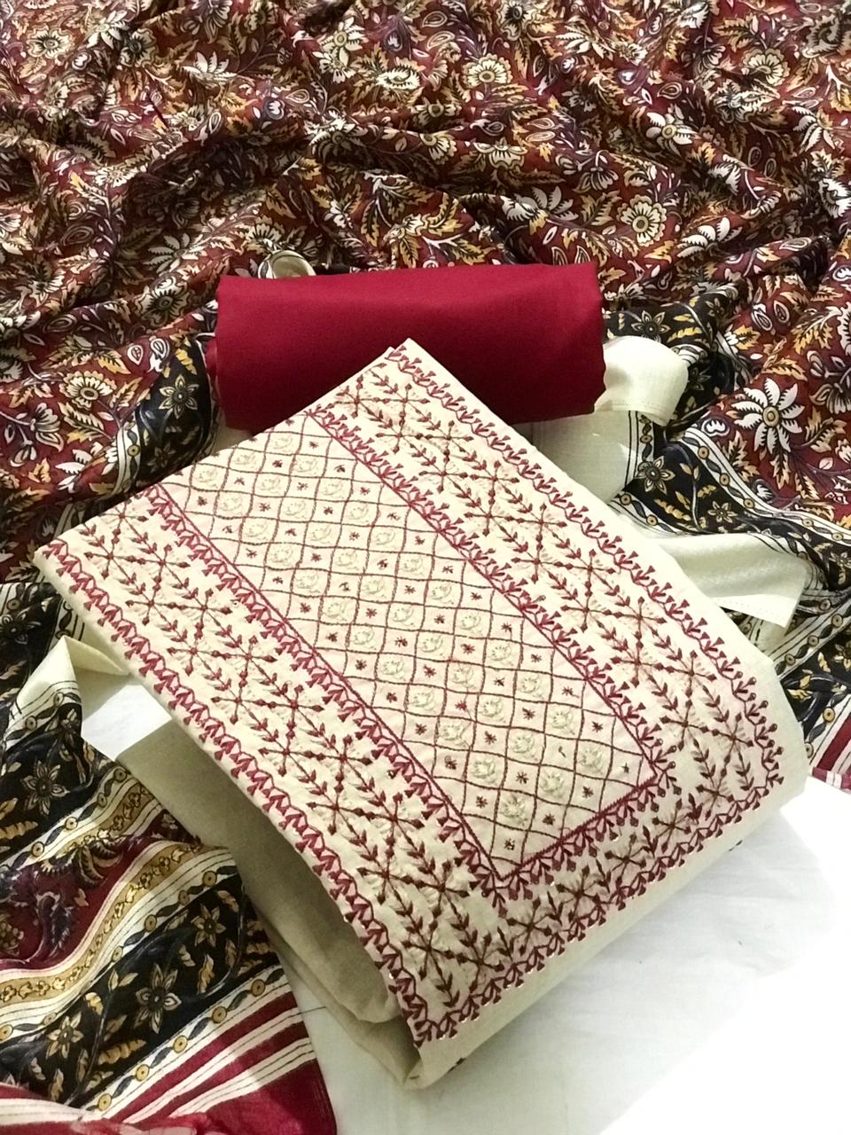 Stunning Cotton Printed Hand Work Salwar Suit For Women