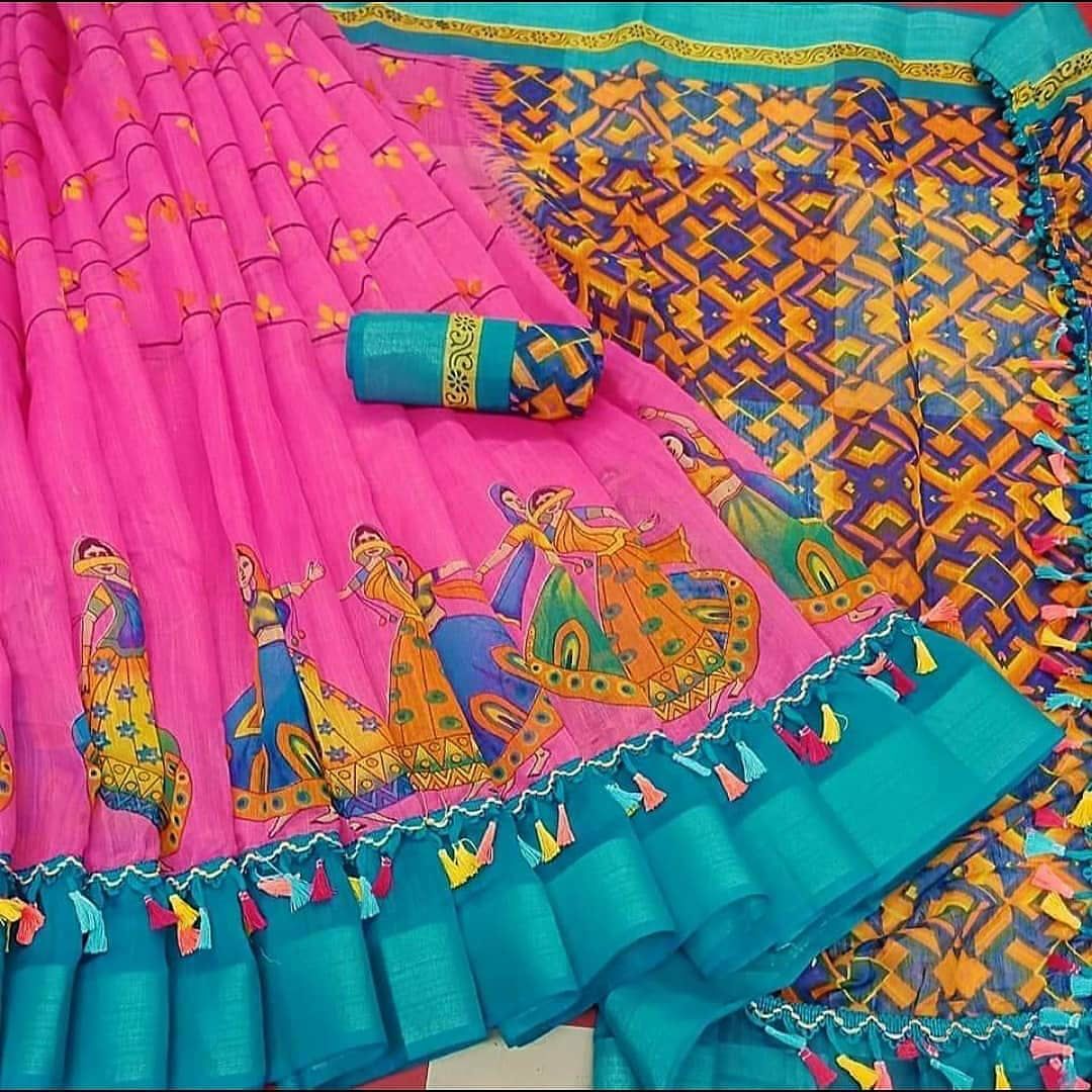 Refreshing Pink Color Casual Wear Cotton Printed Work Saree Blouse