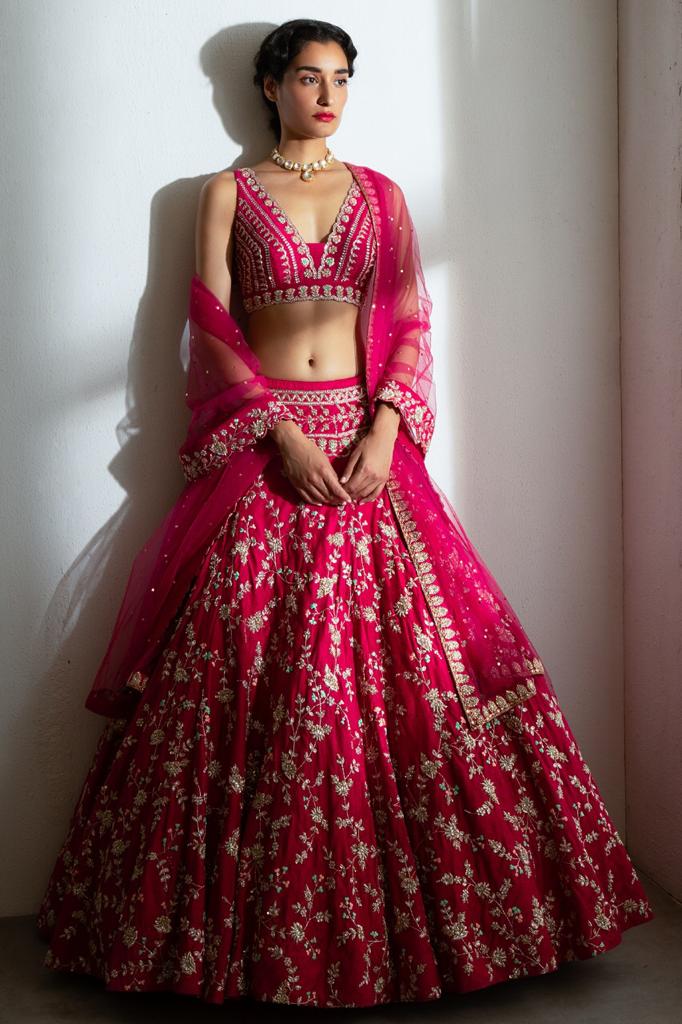 Glourious Rani Pink Color Georgette Designer Embroidered Zari Work Lehenga Choli