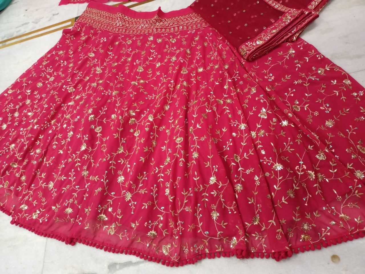 Glourious Rani Pink Color Georgette Designer Embroidered Zari Work Lehenga Choli