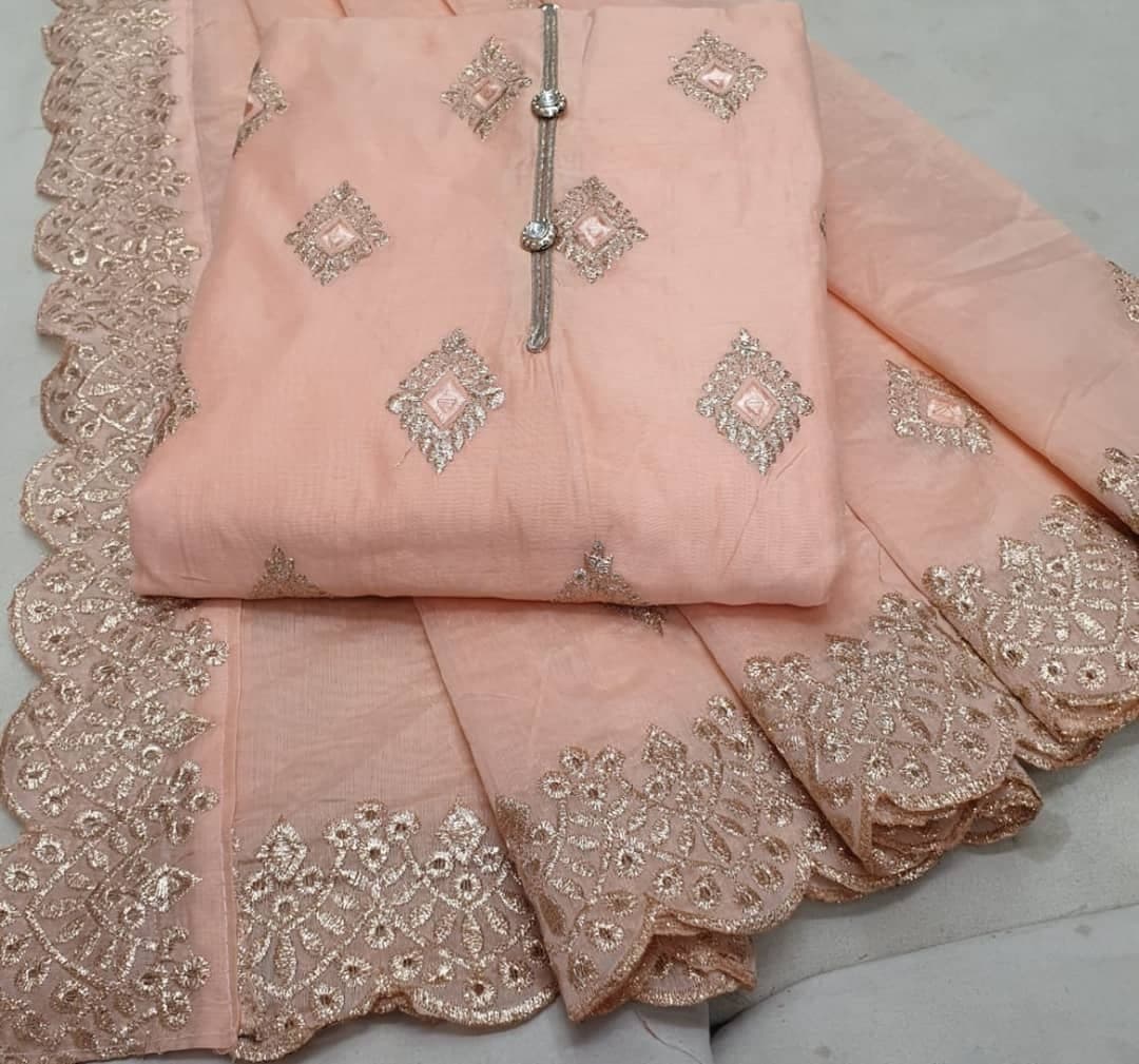 Sensational Chanderi Hand Work Salwar Suit For Party Wear