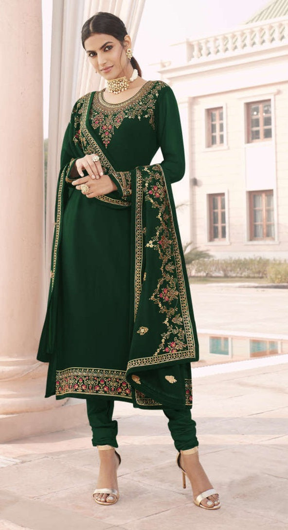 Straight Cut Style Latest Georgette Lovely Thread Work Semi Stitched Suit