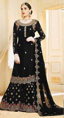 Black Georgette Embroidered Sharara Style Suit with Dupatta For Women