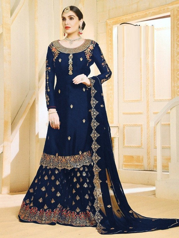 Black Georgette Embroidered Sharara Style Suit with Dupatta For Women