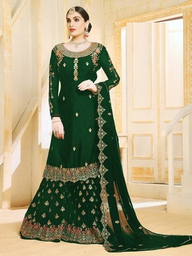 Black Georgette Embroidered Sharara Style Suit with Dupatta For Women