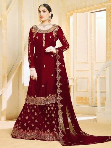 Black Georgette Embroidered Sharara Style Suit with Dupatta For Women