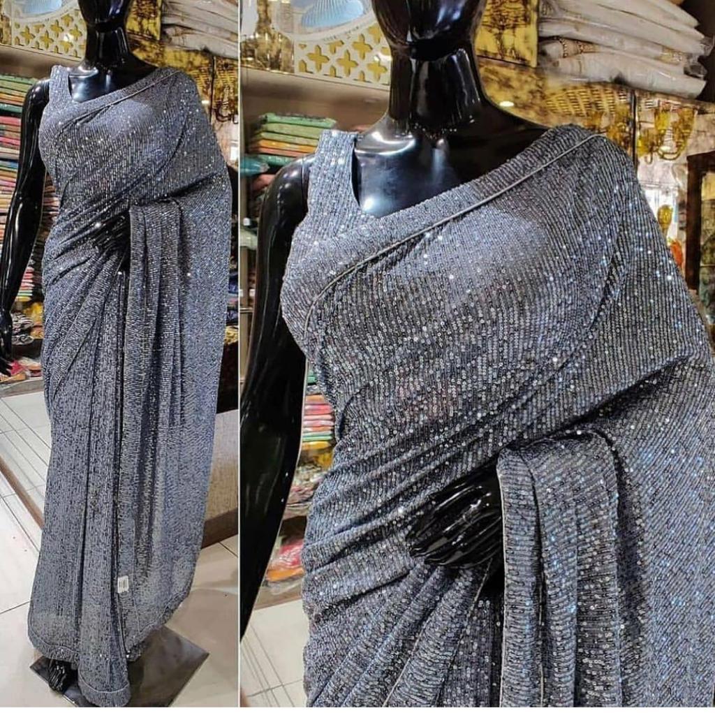 Flamboyant Georgette Occasion Wear Sequence Work Saree Blouse