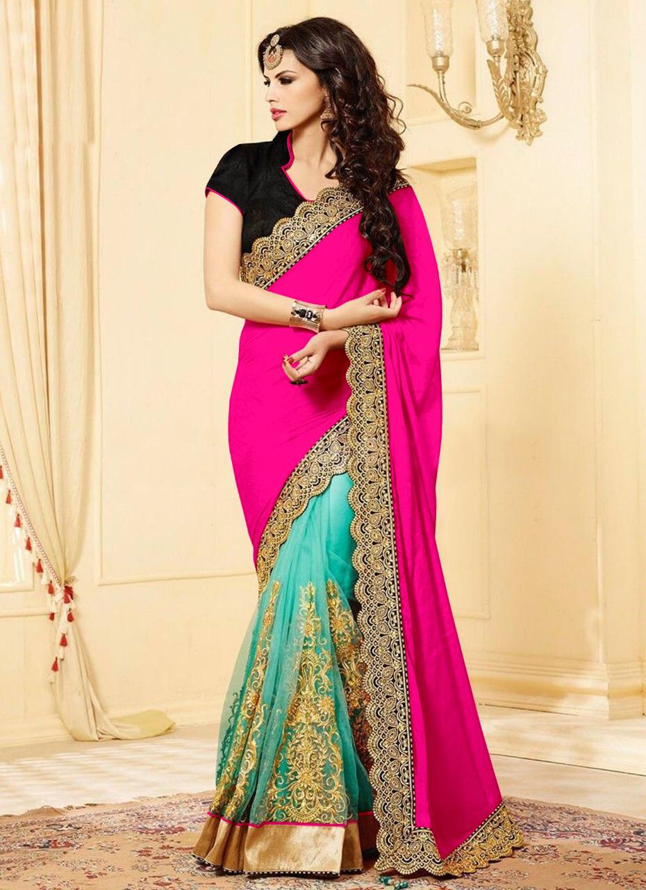 Fabulous Rani Pink Color Chiffon Embroidered Work Saree Blouse