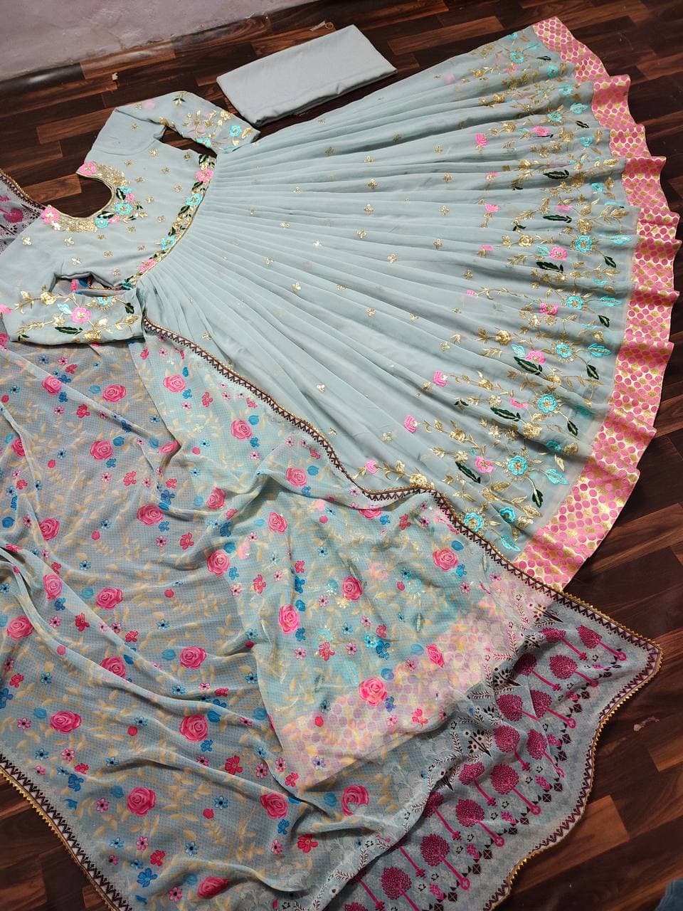 Pleasant Light Blue Color Party Wear Georgette Embroidered Sequence Work Salwar Suit