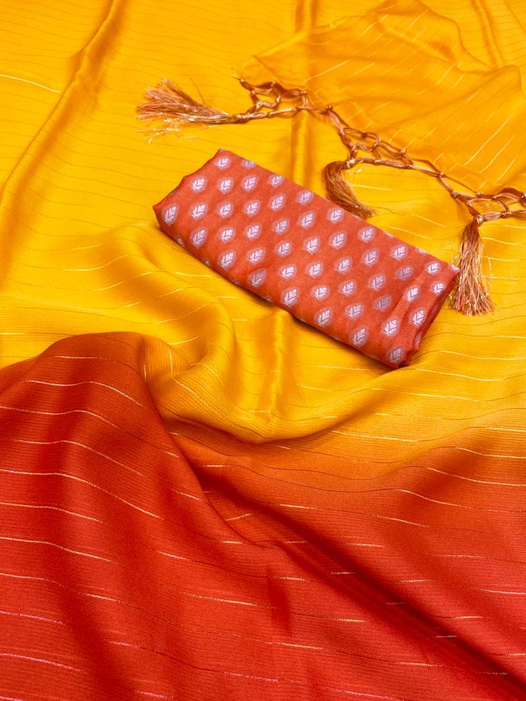 Prefreable Mustard Color Georgette Golden Linning Saree Blouse