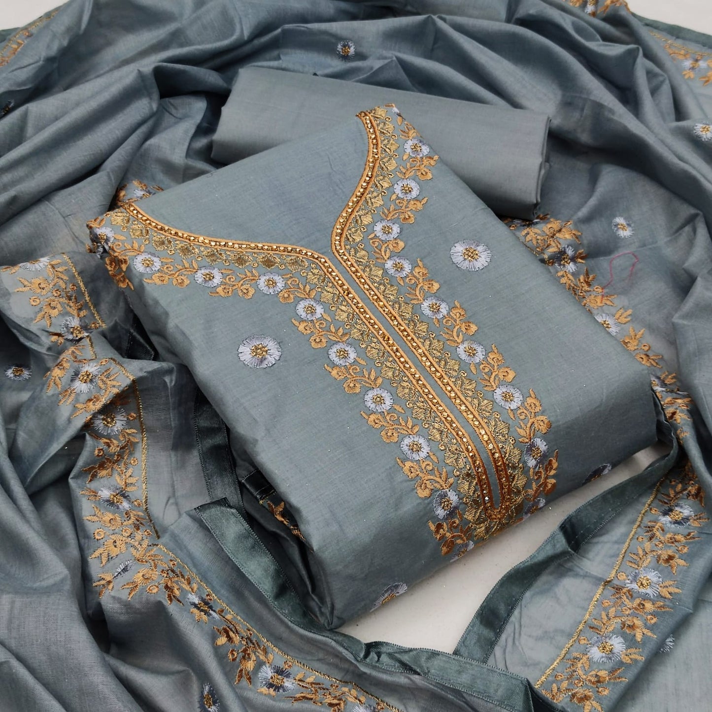 Pleasant Cotton Embroidered Work Salwar Suit For Casual Wear