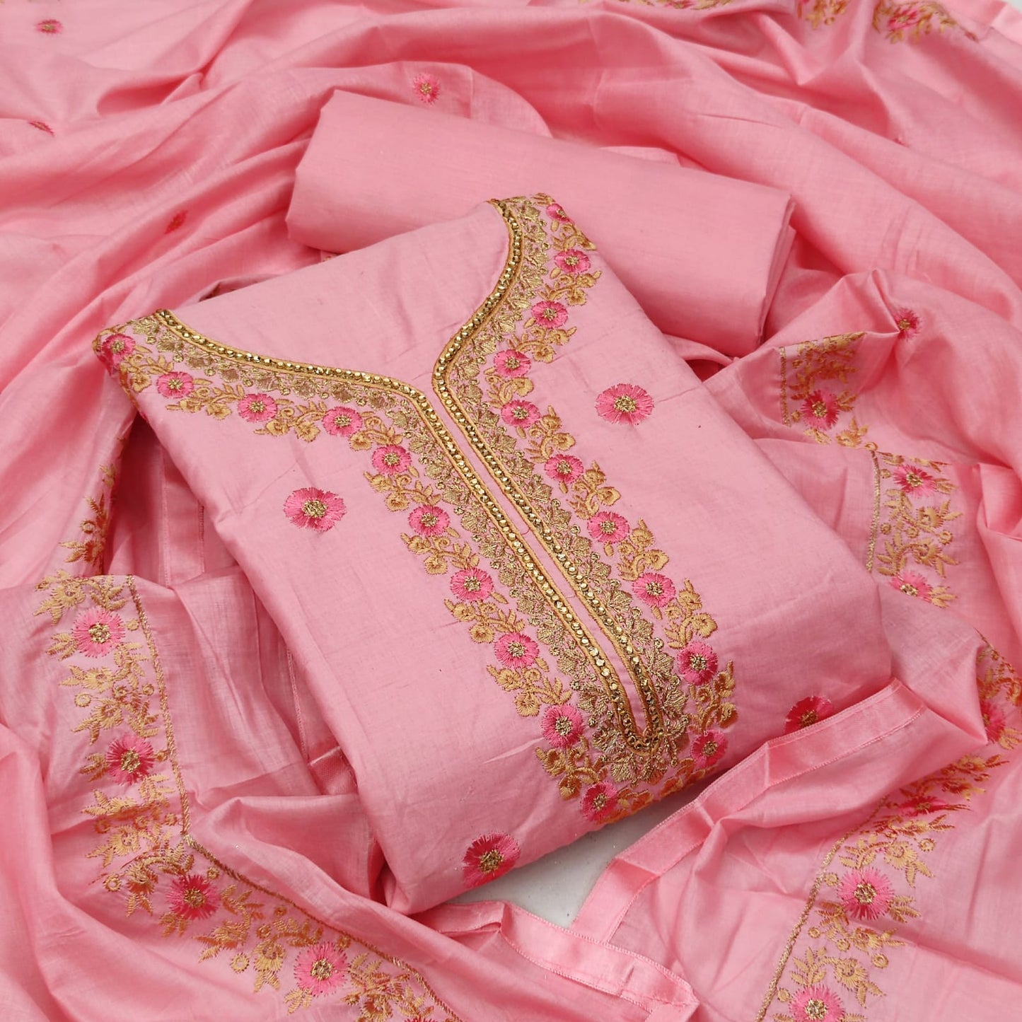 Pleasant Cotton Embroidered Work Salwar Suit For Casual Wear