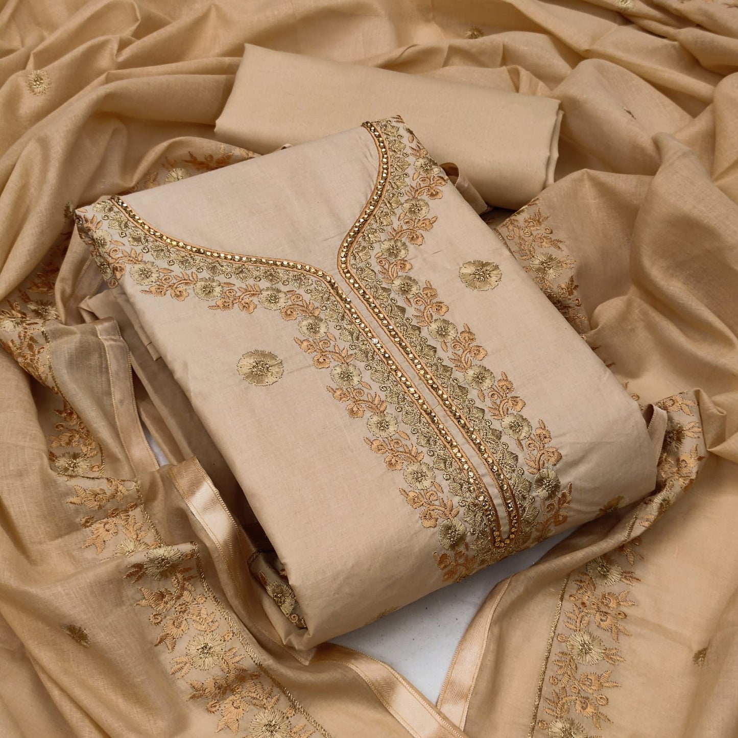 Pleasant Cotton Embroidered Work Salwar Suit For Casual Wear