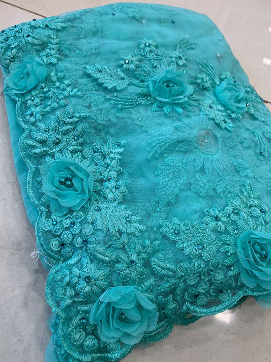 Appealing Net Diamond Moti Work Wedding Wear Saree Blouse